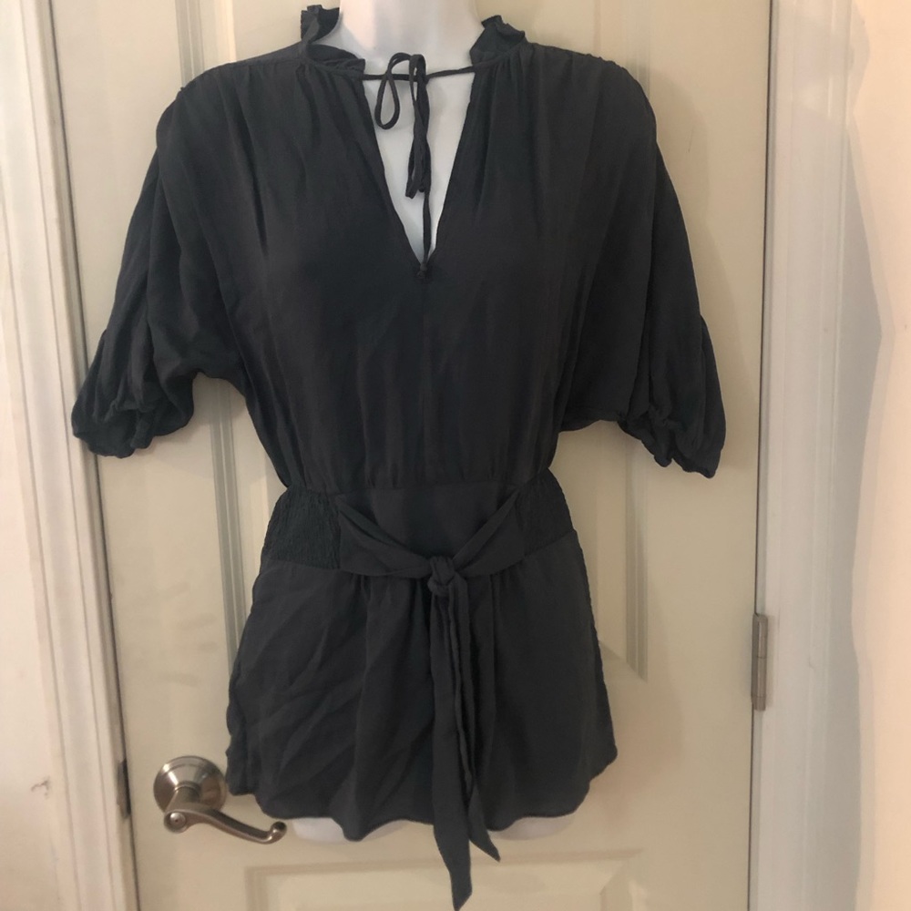 BCBGMaxazria 100% Silk Tunic Batwing Belted Doleman Blouse Top XXS 00 XS